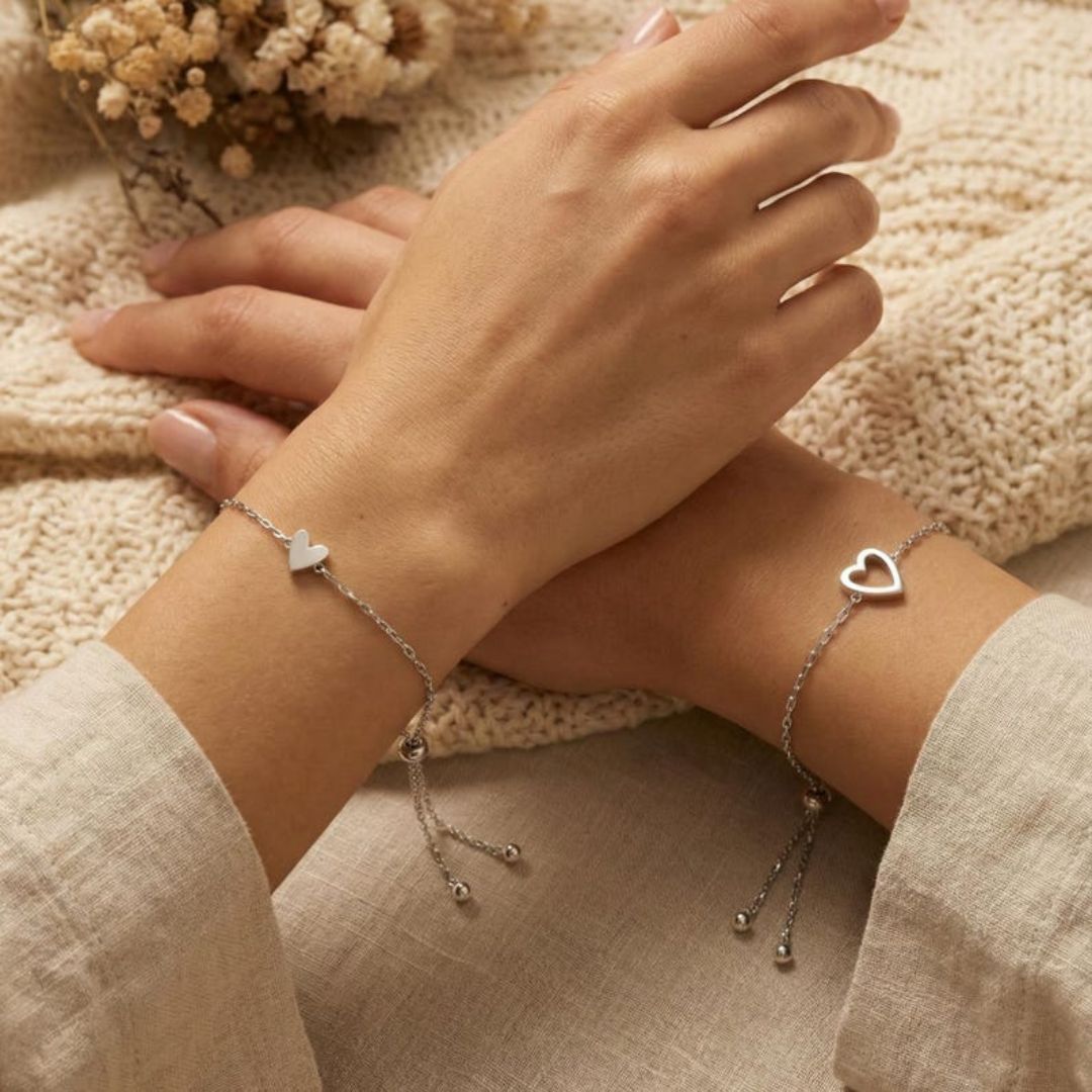 2pcs Matching Heart Bracelets — Gold Plated, Adjustable