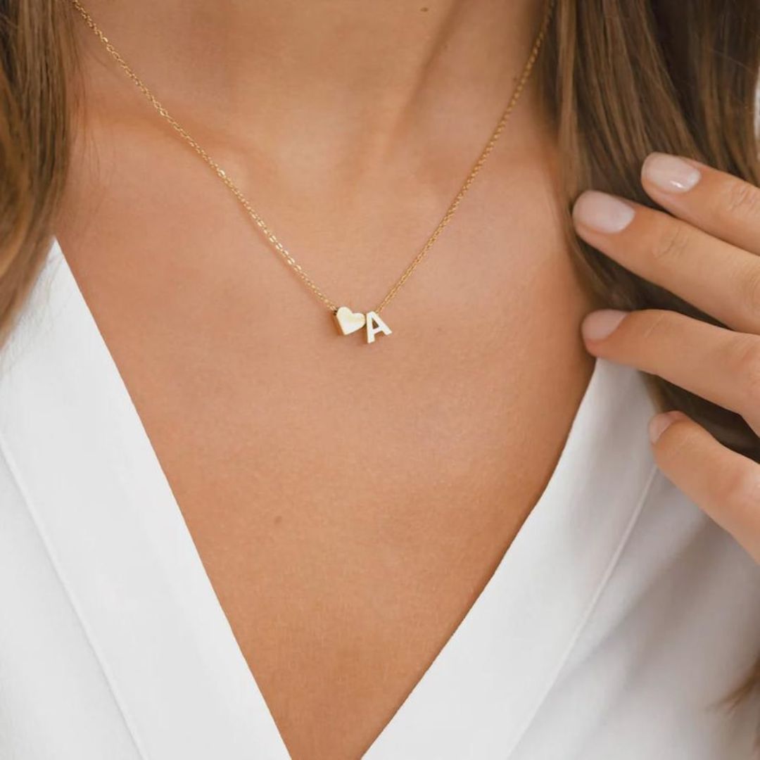 Personalised Heart Initial Necklace — A–Z in Gold or Silver