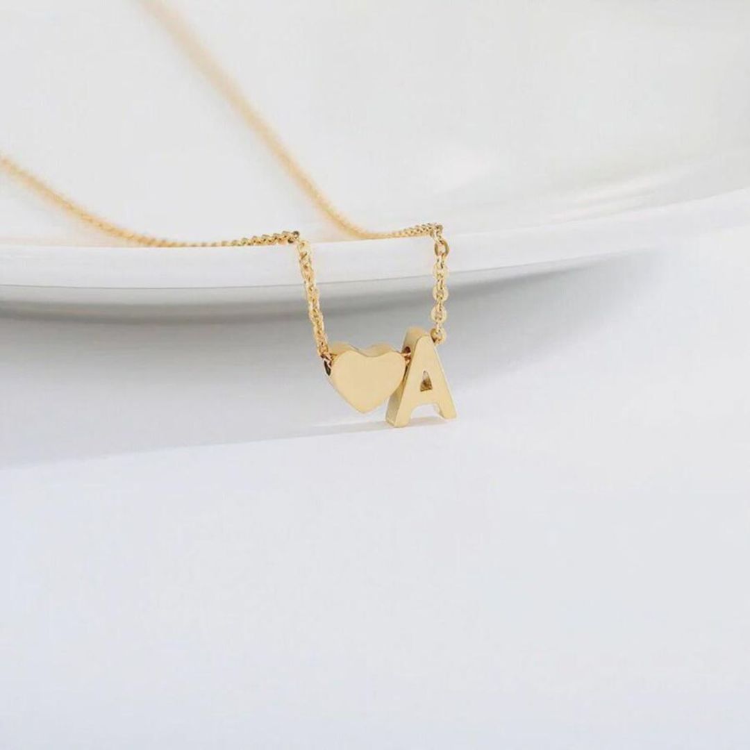 Personalised Heart Initial Necklace — A–Z in Gold or Silver