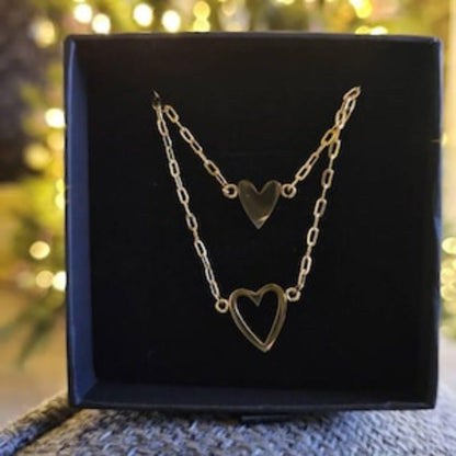 2pcs Matching Heart Bracelets — Gold Plated, Adjustable