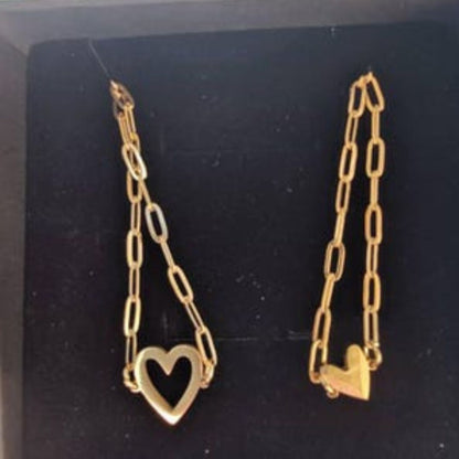 2pcs Matching Heart Bracelets — Gold Plated, Adjustable