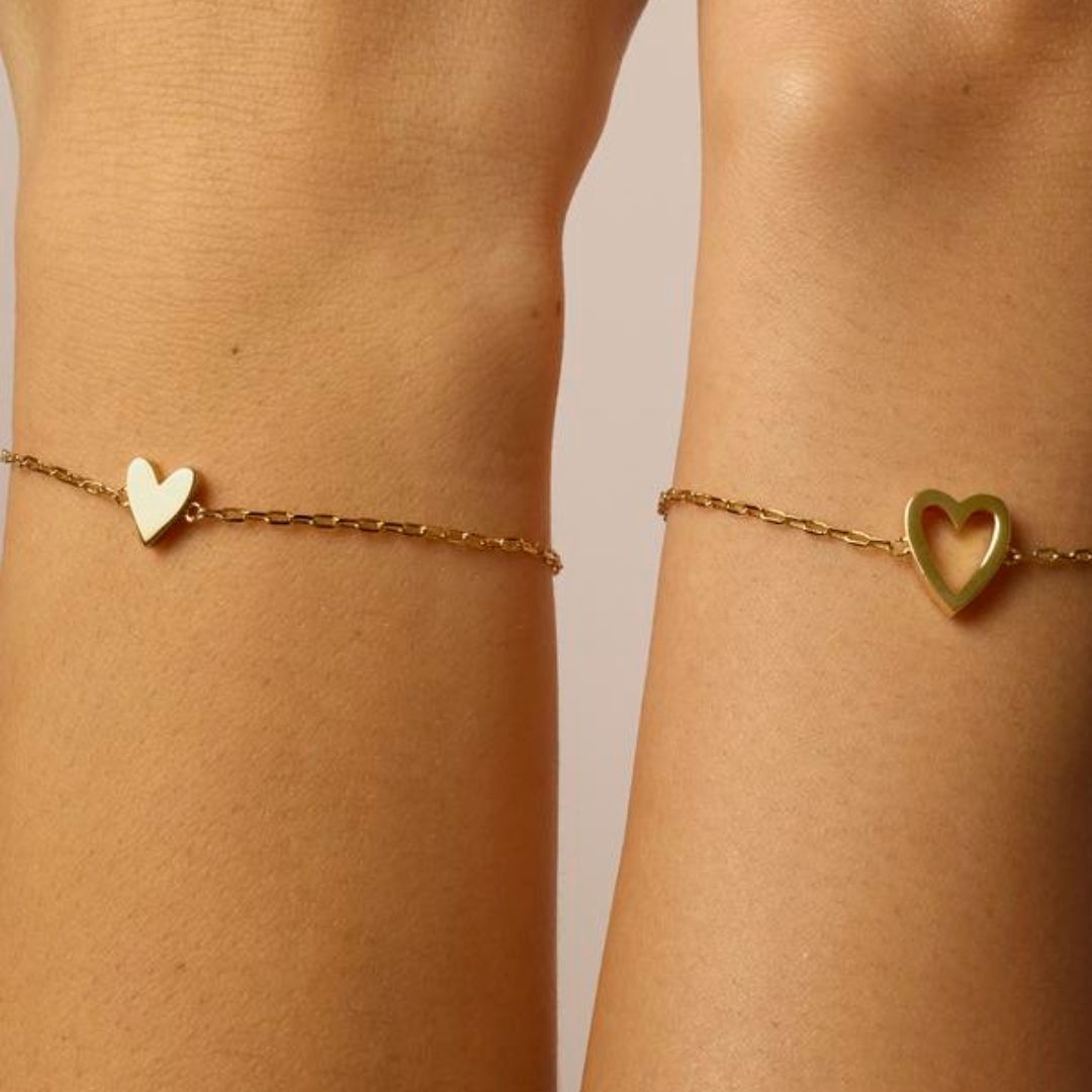 2pcs Matching Heart Bracelets — Gold Plated, Adjustable
