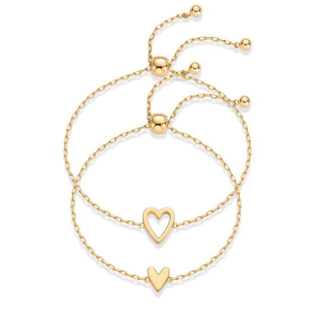 2pcs Matching Heart Bracelets — Gold Plated, Adjustable